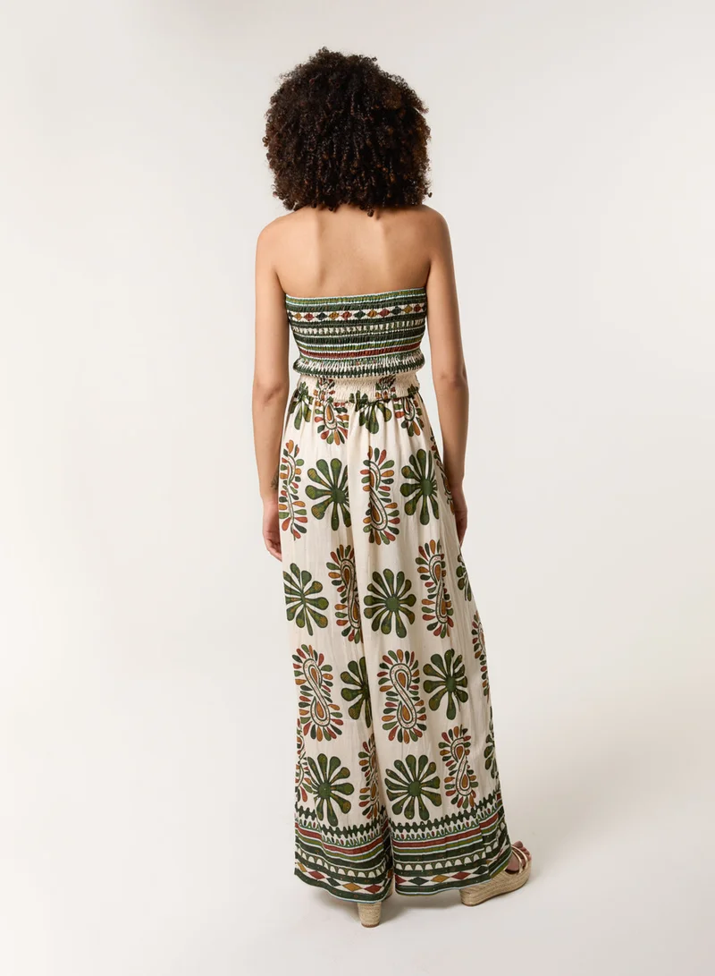Blue Vanilla Strapless Elasticated Printed Jumpsuit